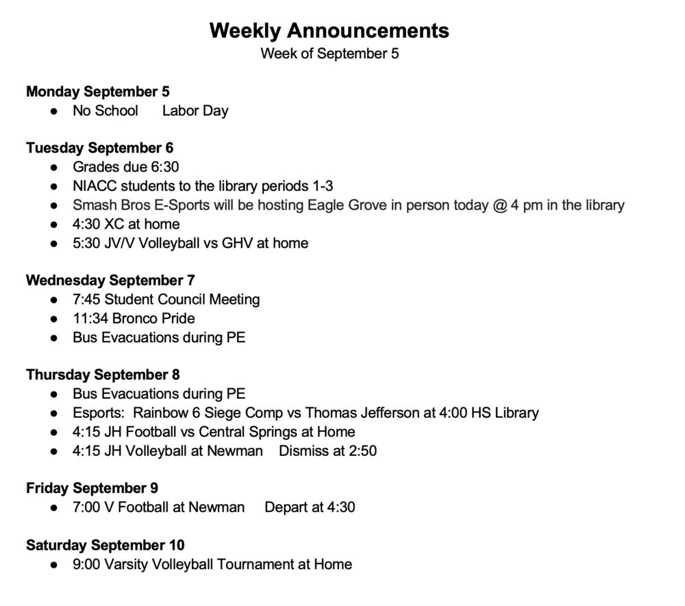 weekly announcements